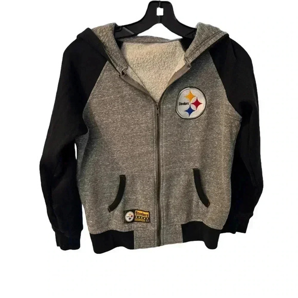 NFL Pittsburgh Steelers Youth L (14/16) Athletic Hoodie Sweatshirt Gray & Black - Picture 2 of 9